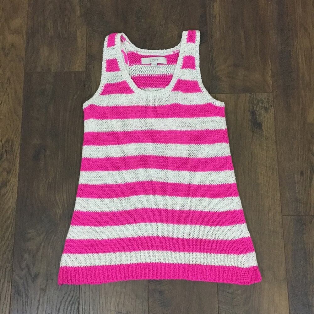 Ann Taylor Loft Pink/Tan Stripe Sleeveless Sweater
